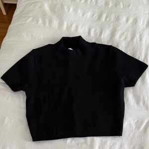Black Mock Neck Crop Top